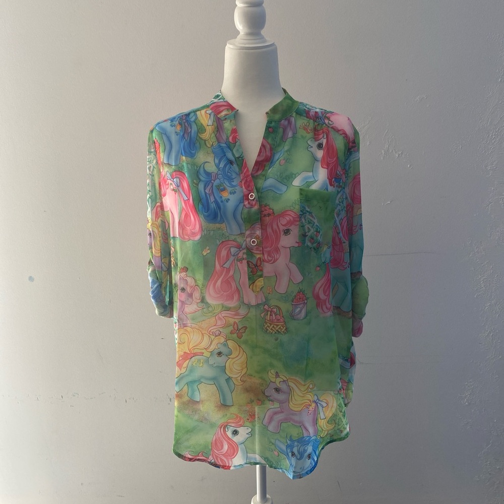 Iron Fist x My Little Pony Sheer Blouse SizeM Colorful Retro Graphic Alternative